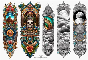 Arm sleeve inspired by Mexican American imagery and space tattoo idea