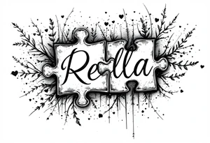 Puzzle piece tattoo where one of the pieces says Rella with an heart tattoo idea