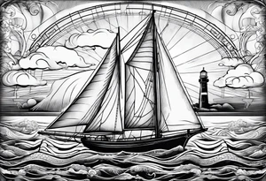sailboat sail patched in such a way that it resembles a maritime lighthouse. tattoo idea