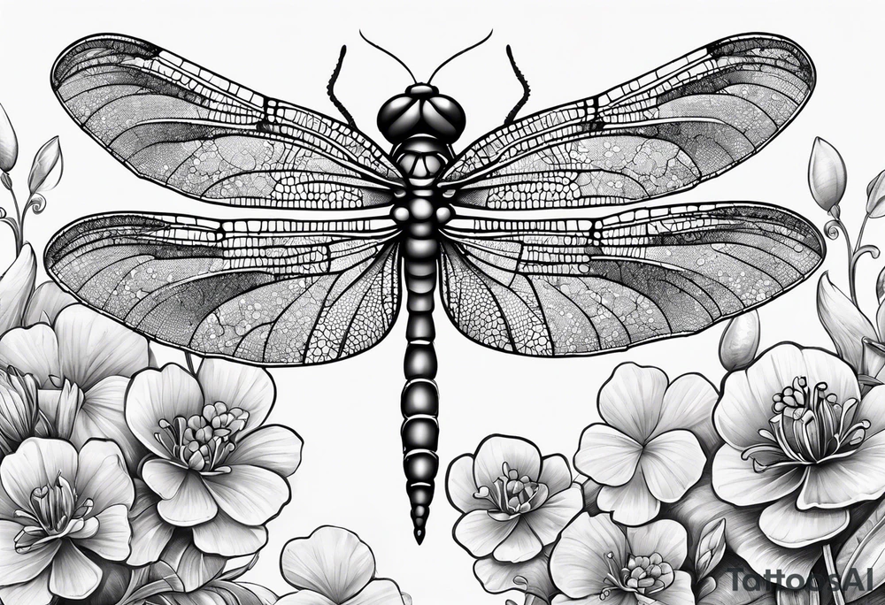 Dragon fly with clovers in the background tattoo idea