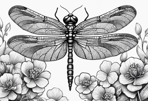 Dragon fly with clovers in the background tattoo idea