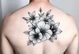 Flower tattoo with violets and chrysanthemum tattoo idea