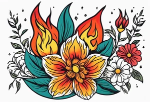 tongues of fire
old school vintage simple traditional design with vintage flowers surrounding
bold color simple tattoo idea