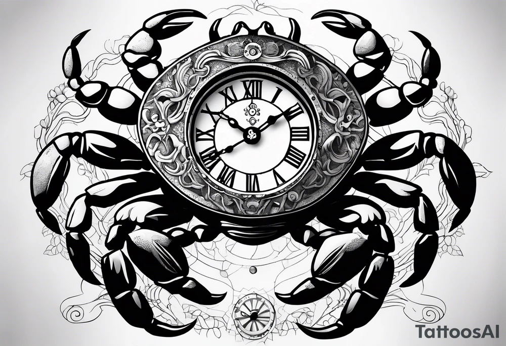 Zodiac crab with clock tattoo idea