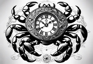 Zodiac crab with clock tattoo idea