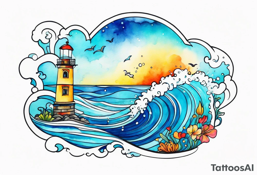 Ocean salt air blue water color tattoo idea