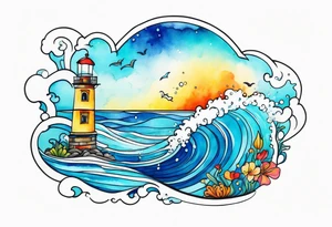 Ocean salt air blue water color tattoo idea