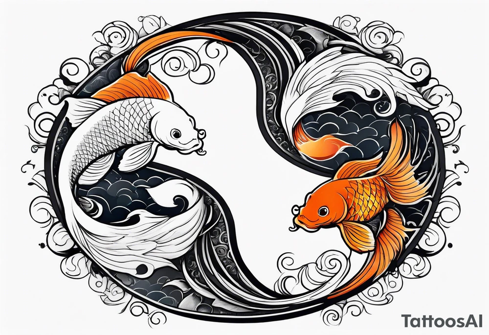 powerful majestic ying Yang symbol adorned in koi fish tattoo idea
