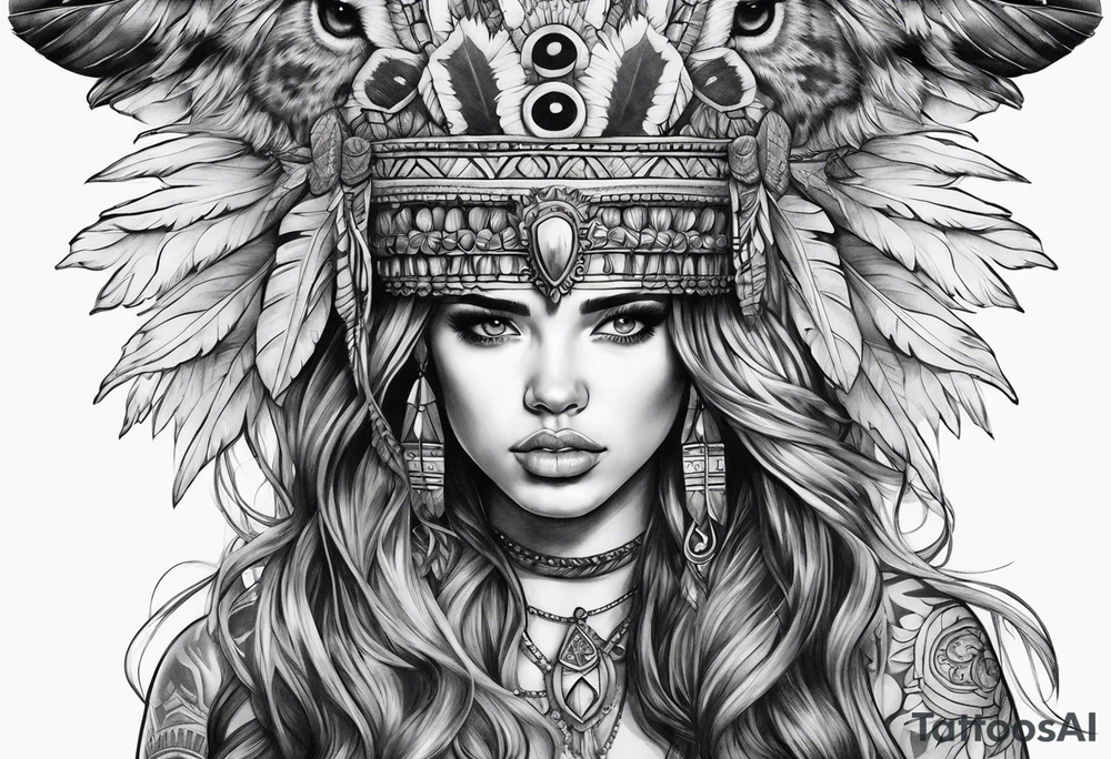 girl with aggressive animal headdress tattoo idea