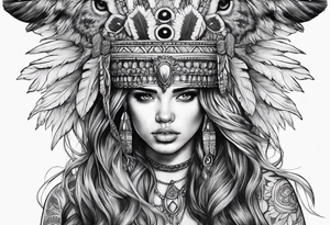 girl with aggressive animal headdress tattoo idea