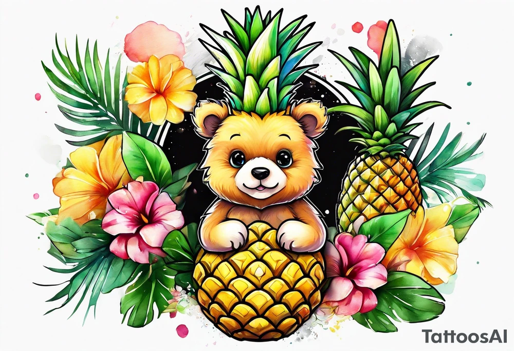 Cute pineapple bear tattoo idea