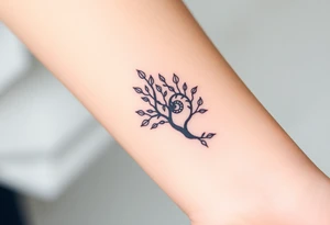 Fibonacci spiral shell inside of tree with leaves tattoo idea