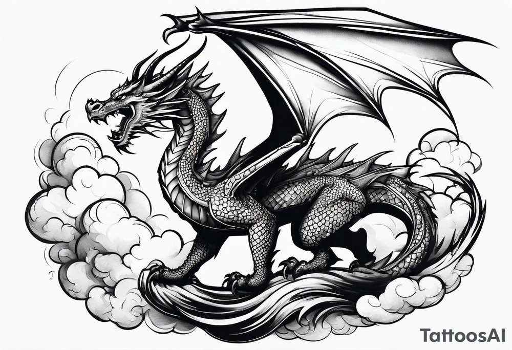 Dragon soaring through clouds tattoo idea