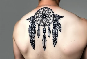 native dreamcatcher with flowing feathers and sacred beads tattoo idea