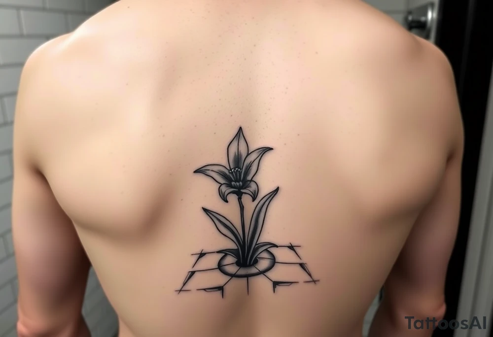 bathroom with lily coming up out of tile floor tattoo idea