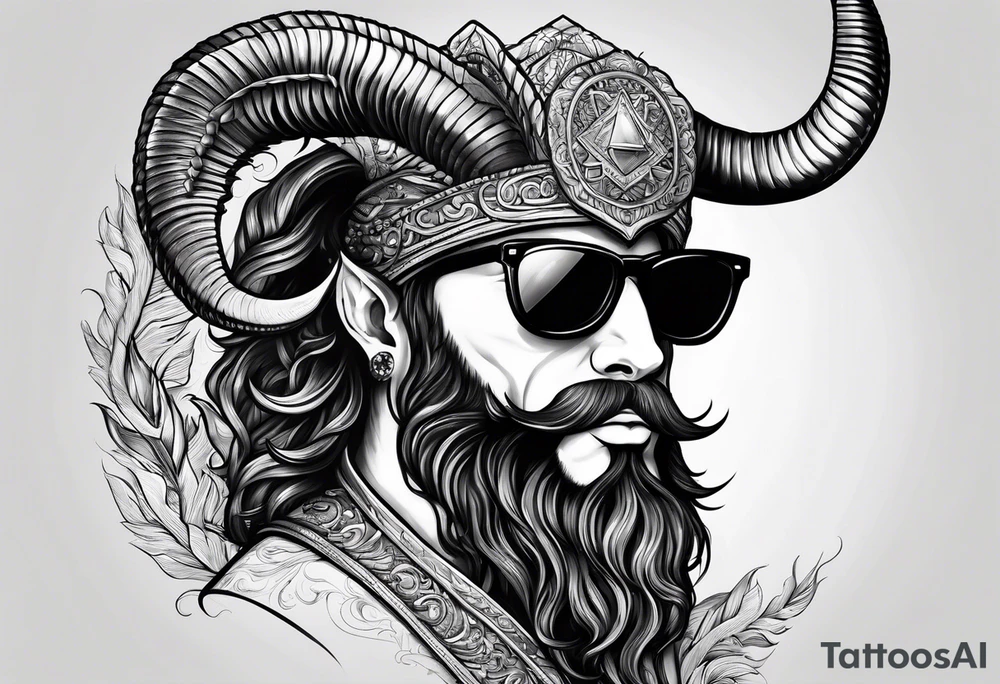 capricorn with beard and sunglasses tattoo idea
