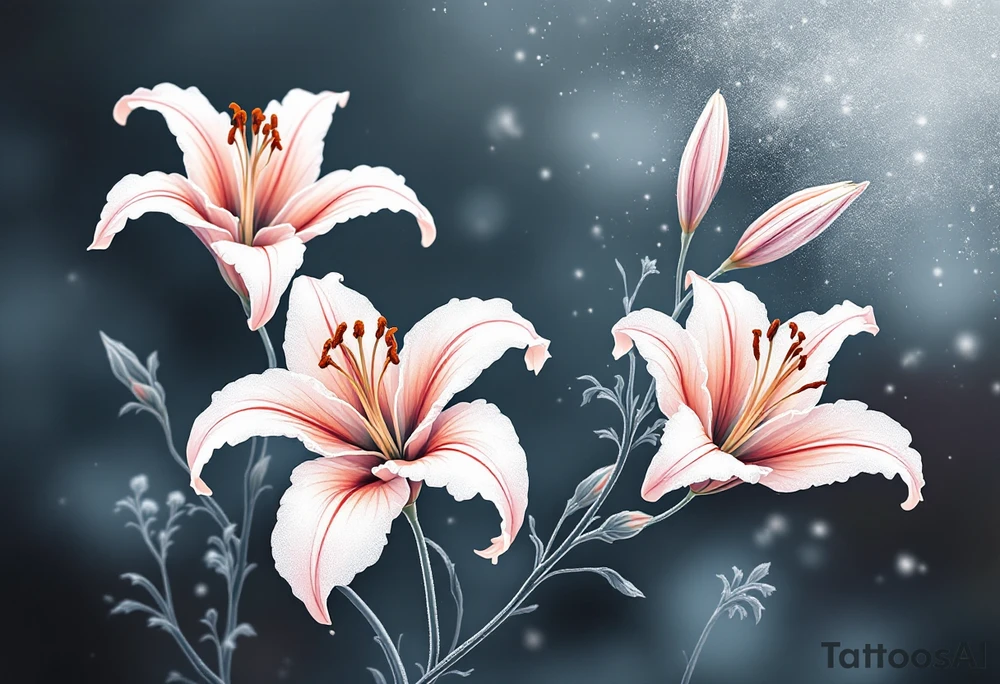delicate lilies in frost with petals tattoo idea