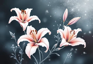 delicate lilies in frost with petals tattoo idea