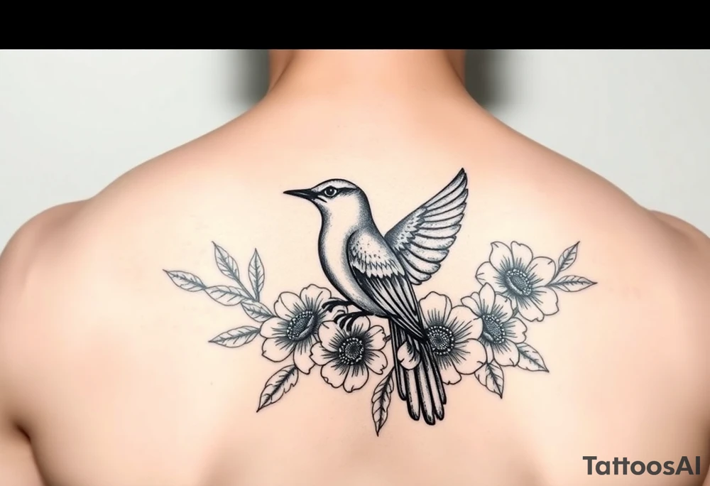 Bluebird with flowers tattoo idea