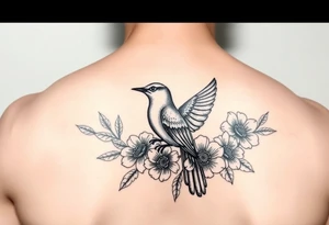 Bluebird with flowers tattoo idea