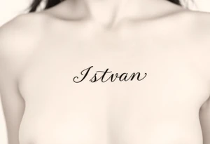 A tattoo of a woman's name in a delicate font under her breast on her ribcage - Istvan tattoo idea
