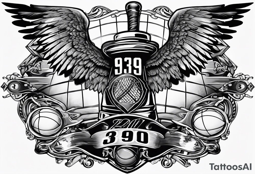 Hockey sticks crossing with number 39 and angel wings around it tattoo idea