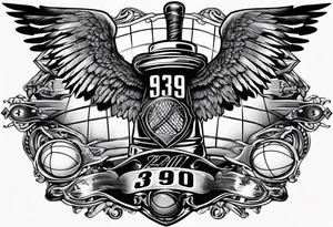 Hockey sticks crossing with number 39 and angel wings around it tattoo idea