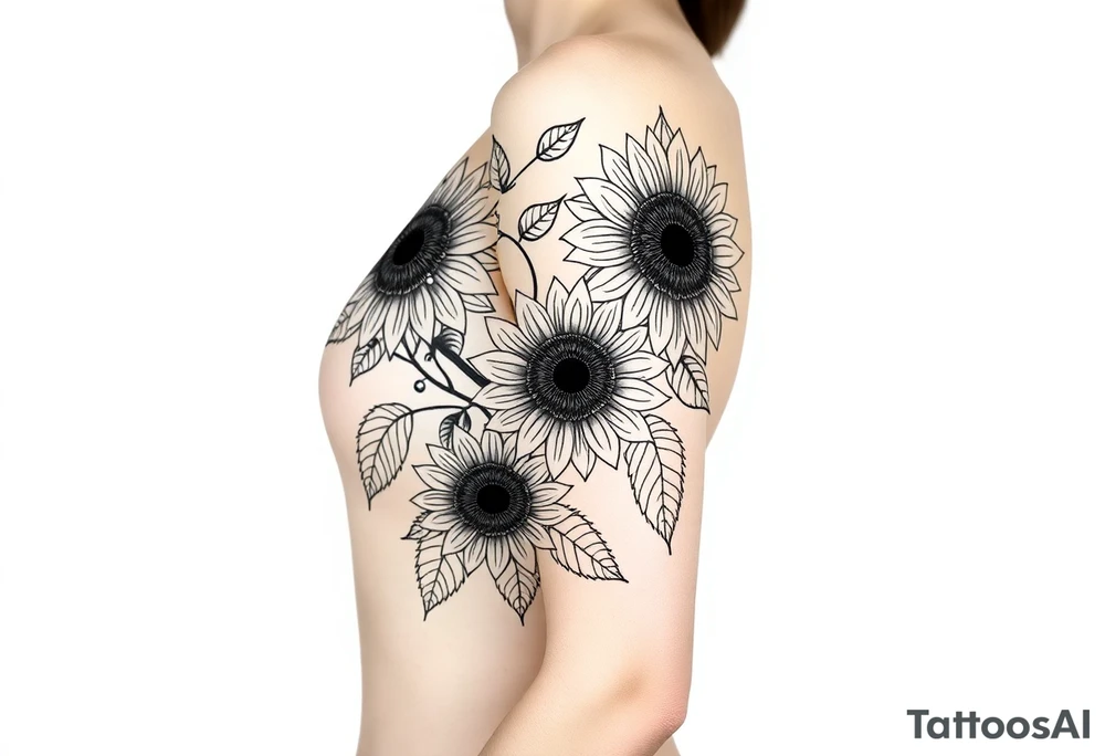 Art nouveau style sunflowers growing on a mandala vine tattoo idea