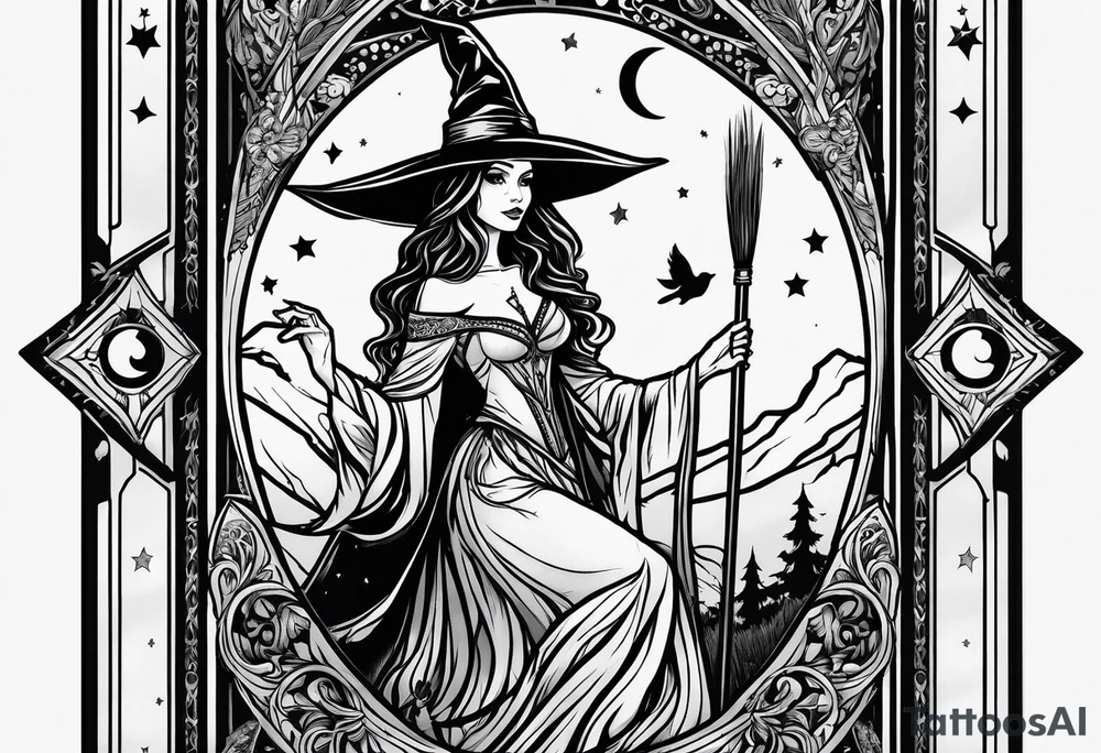 Tarot card, witch, fantasy, broom, cat, Harry Potter, charmed, moons tattoo idea