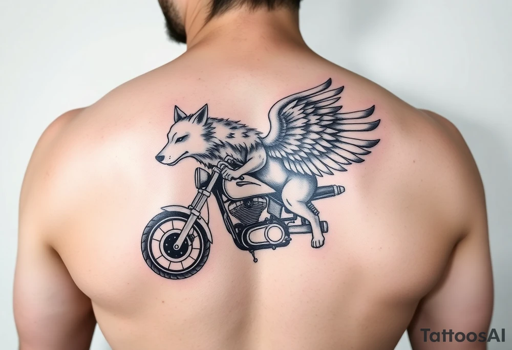 guardian angel wolf on a motorcycle tattoo idea