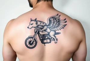 guardian angel wolf on a motorcycle tattoo idea