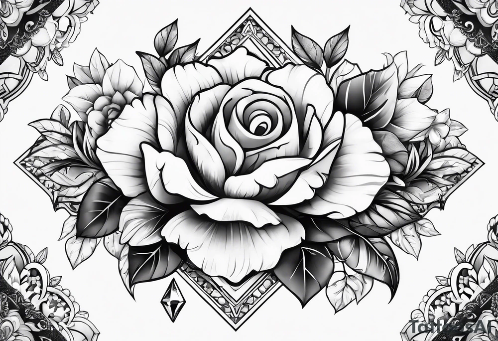 Big diamonds and flowers more diamonds tattoo idea