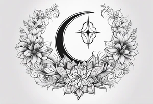 Tattoo on Woman’s Spine fine line, flower, moon, balance, eternity, perfection, love, patience, rising out of suffering tattoo idea