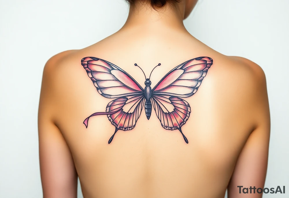 ethereal butterfly with flowing silk ribbons in moonlight tattoo idea