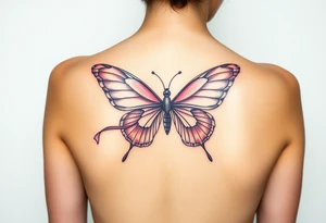 ethereal butterfly with flowing silk ribbons in moonlight tattoo idea