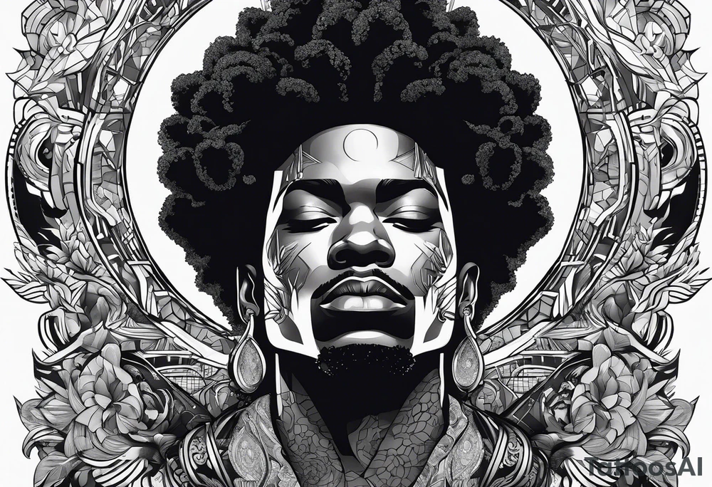 Simple Afro-Futurism man rebirth tattoo idea