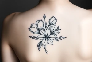 tulips, lily and daffodil clustered together tattoo idea