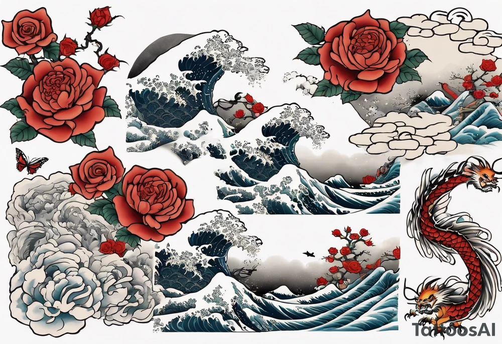 Filler Japanese or Chinese style background for traditional Chinese dragon, Hokusai great wave tattoo and a traditional rose and butterfly tattoo that I already have tattoo idea
