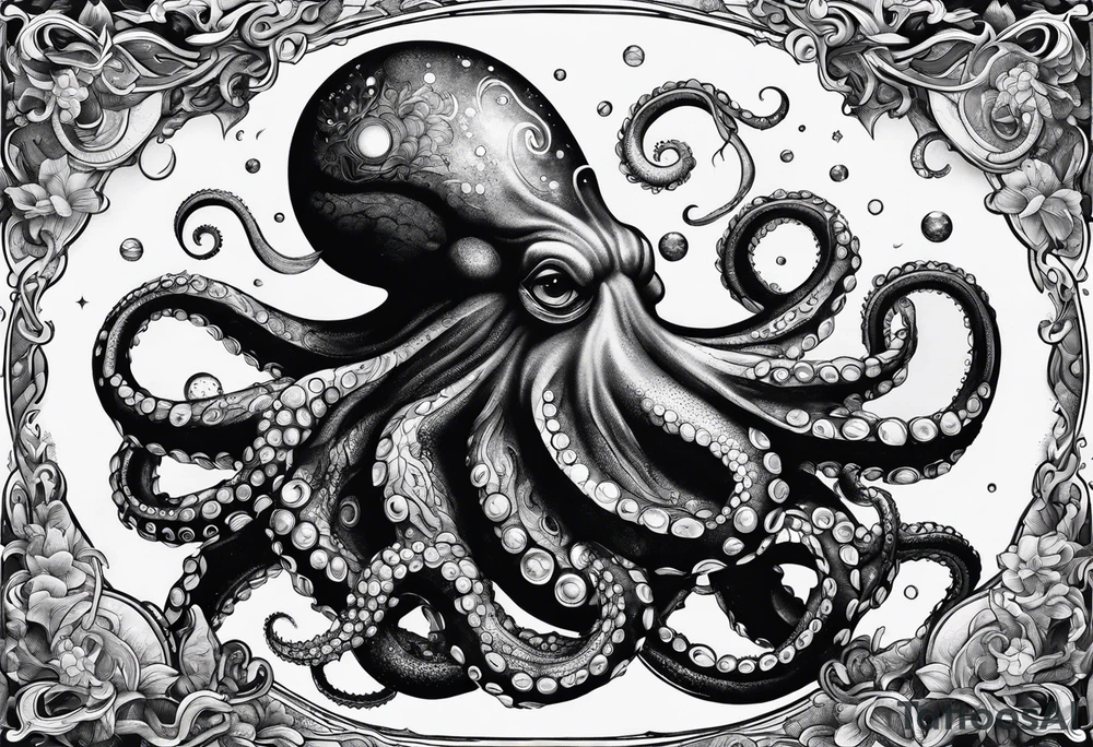 Space man fighting octopus tattoo idea