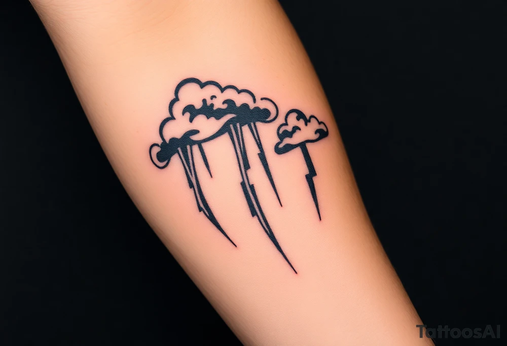 Black storm clouds with rain falling & lightning bolts striking down tattoo idea