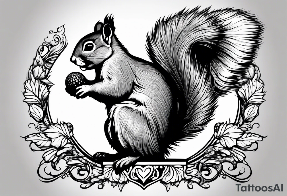 Squirrel with angel wings holding an acorn tattoo idea