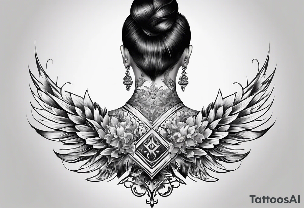 neck tatoo symmetrical containing neck vertebrae broken searing pain scalpel tattoo idea