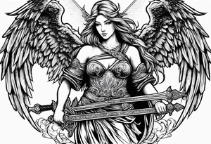 Angels with swords in the sky tattoo idea