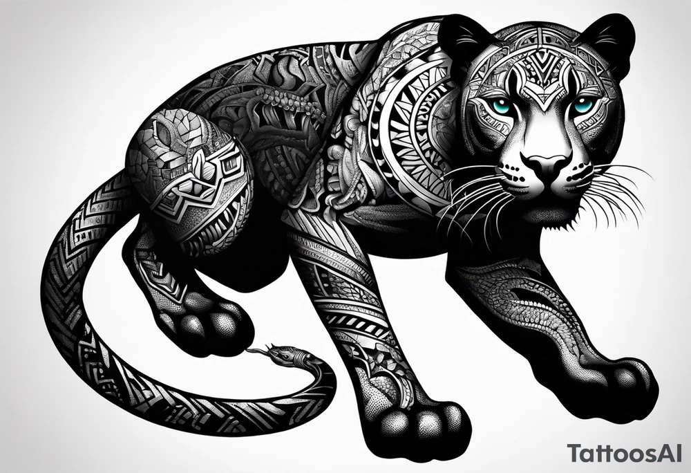 aztec black jaguar with snake tattoo idea