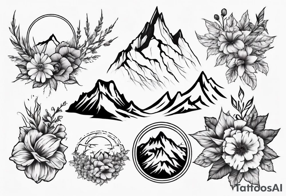 moutains and floral tattoo idea