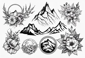 moutains and floral tattoo idea
