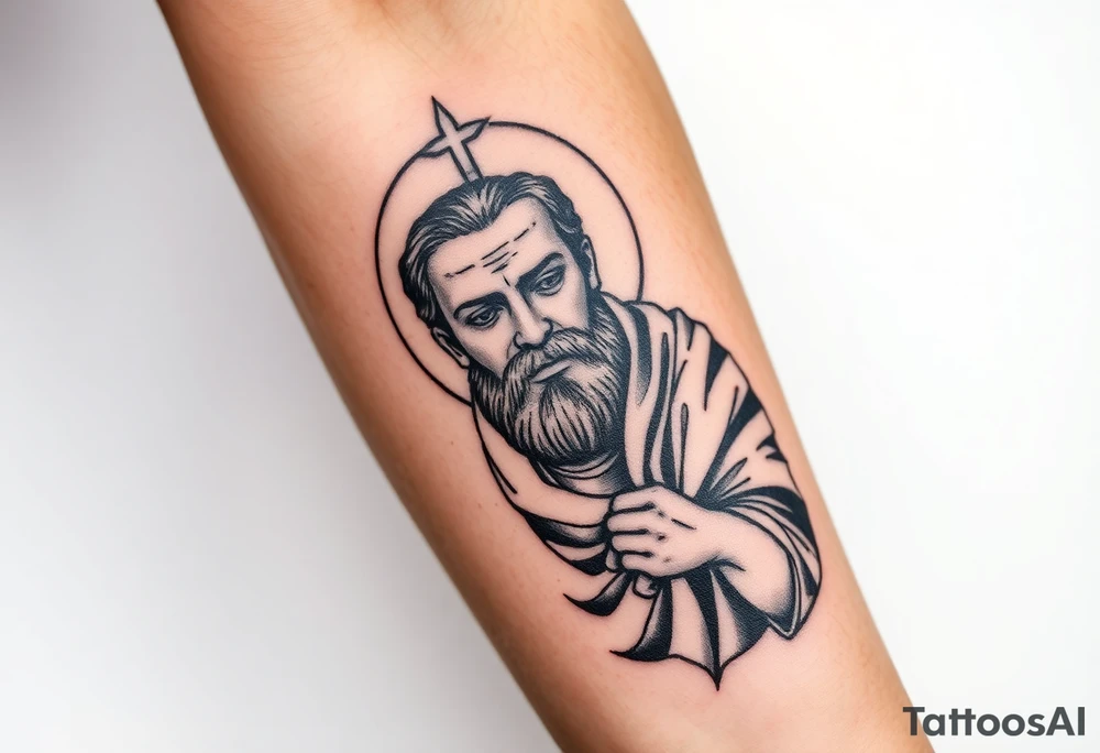 San Judas on forearm tattoo idea