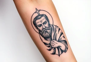 San Judas on forearm tattoo idea