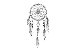 native dreamcatcher with flowing feathers and sacred beads tattoo idea