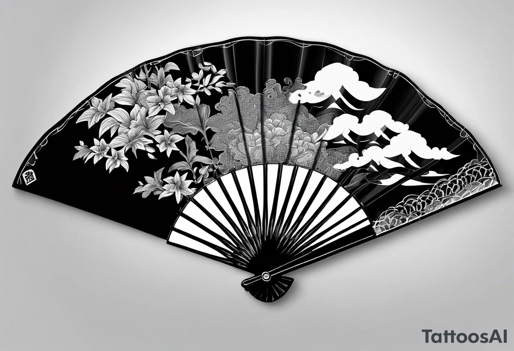 Plain Japanese paper fan with ribbons tattoo idea